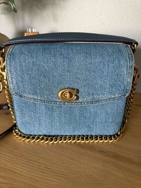 Coach Cassie 19 Denim Crossbody Bag with Brass Chain